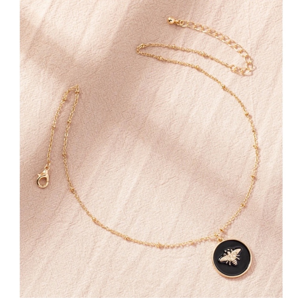 Gold Tone Bee Pendant Dainty Necklace - Picture 3 of 4